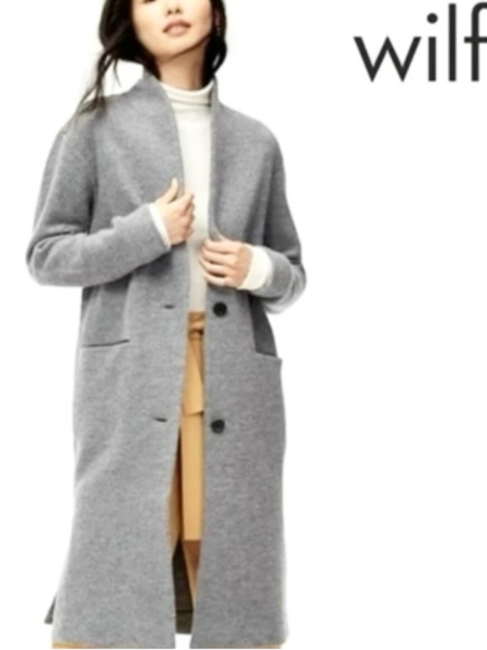 NWT Aritzia Wilfred Dujardin 100% Merino Long Heater Light Gray Jacket Coat, XXS